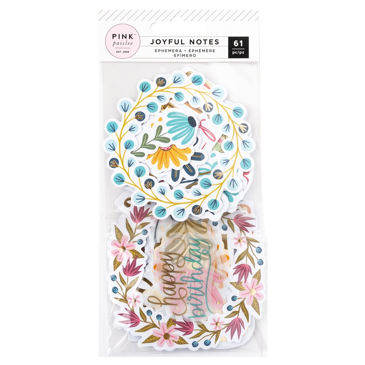 Pink Paislee Joyful Notes Ephemera Die-Cuts 61/Pkg-Vellum And Gold Foil Icons